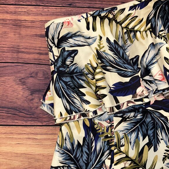 Boston Proper Tropical Floral One-Shoulder Ruffle Top - Size 4 - Picture 3 of 9